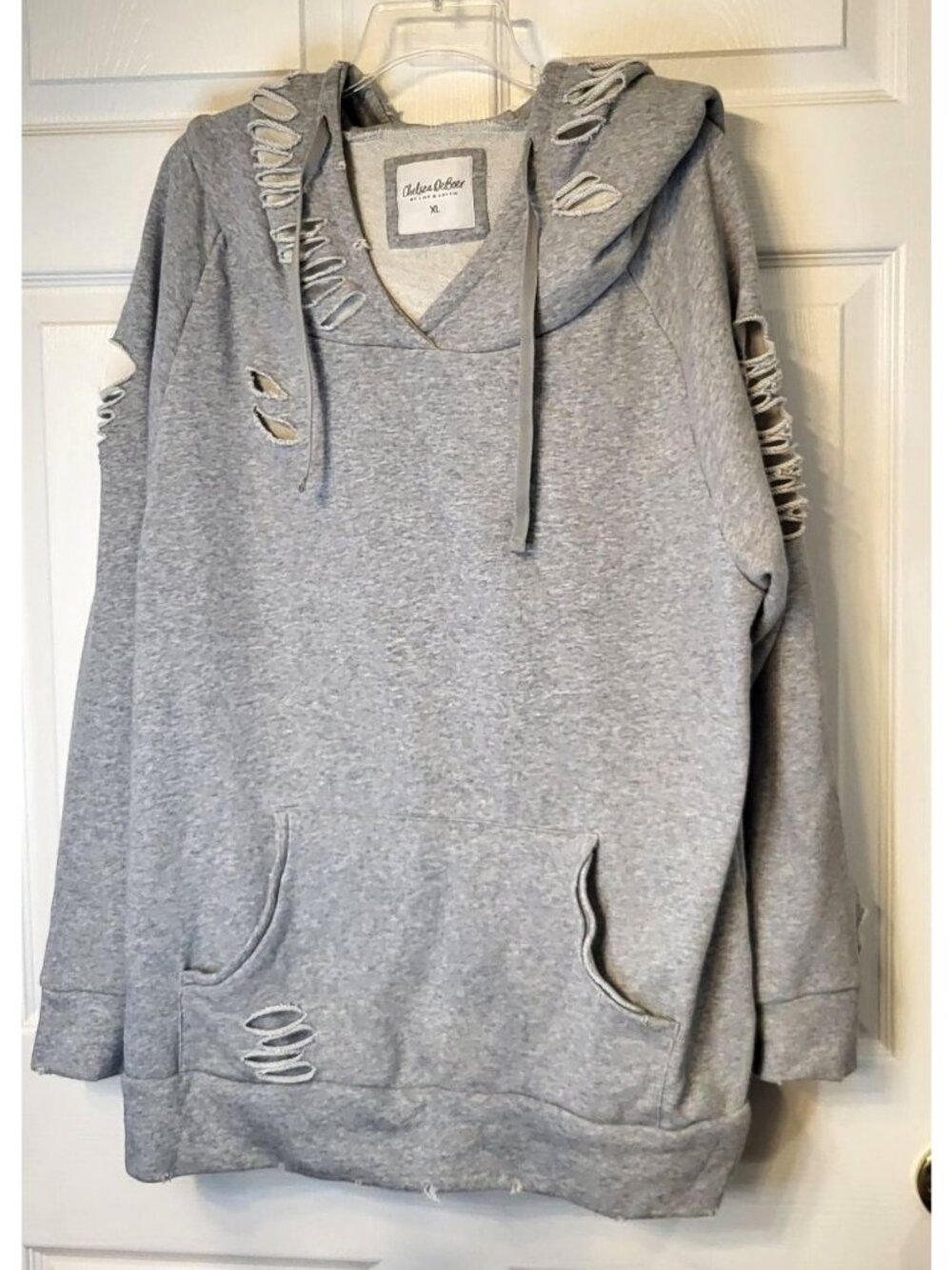 Chelsea DeBoer Lily And Lottie Gray Distressed Pullover Hoodie XL Grunge Lounge